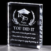 YWHL crystal front view showing engraved message and elegant shine