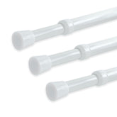 YYWL&HP front view of three white tension rods showing compact packaging and convenience