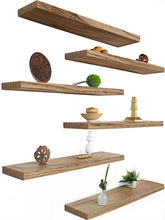 YYWUOJJ front view of four light walnut floating shelves, adds warm wall storage