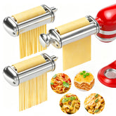 ZACME front view of three-piece pasta attachment set showing all components and durability benefit