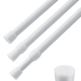 ZAIKEHHA front view showing three white tension rods and packaging, easy no-drill setup