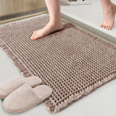 ZALL tan waffle bath mat front view showing full size and neat edges, adds warmth