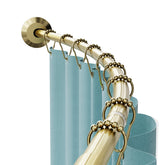 Zenna Home curved rod front view showing gold finish and extra shower space benefit