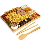 Zenxylo bamboo board front view showing compartments and generous serving area