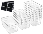 ZEXALOR front view of ten clear storage bins showing compact organization benefit