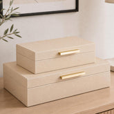 ZICOTO front view of decorative storage boxes showing polished look and neat organization