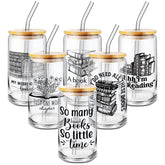 Ziliny front view of book-lover mason jar showing clear glass and reading motif, stylish serving