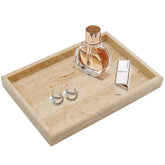 Zilukar travertine tray front view showing clean lines and sturdy edge protect