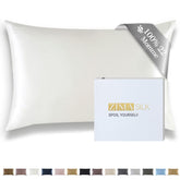 ZIMASILK ivory pillowcase front view showing smooth silk and neat finish benefit: luxurious comfort