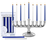 Zion Judaica front view menorah showing sleek modern design and balanced base