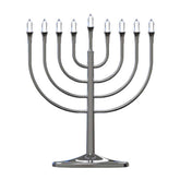 Zion Judaica front view of silver LED menorah, elegant holiday focal point