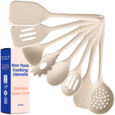 Ziruma beige 8-piece set front view showing complete utensils and packaging benefit safe kitchen basics