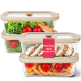 Ziruma front view of 4-pack glass containers showing beige lids and neat stack