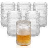 ZMOWIPDL front view of six clear hobnail glasses, elegant tableware display