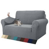 ZNSAYOTX front view showing fitted light grey loveseat cover and neat finish