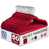ZOBER burgundy pack front view showing 50 hangers and tidy organization benefit