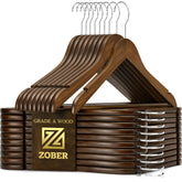 ZOBER front view of 20-pack wooden hangers for uniform closet appearance