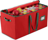 ZOBER front view red ornament storage box showing sturdy shape and festive color benefit protection