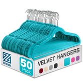 ZOBER front pack of turquoise velvet hangers showing quantity and packaging benefit