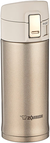 Zojirushi champagne gold mug front view showing sleek design and portability