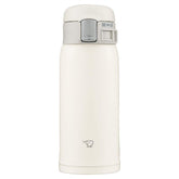 Zojirushi bottle front view showing pale white finish and compact profile benefit portable use