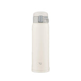 Zojirushi front view showing compact pale white bottle and one-touch lid benefit portability