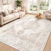 Zomfy front view of beige 6x9 rug showing medallion design and vintage look, enhances décor