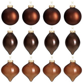 Zomiboo front view of brown glass ornament set showing color and finishes for cohesive decor