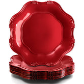 ZOOFOX front view of 12 red charger plates showing packaging and polished look