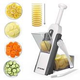 ZTQCSQ mandoline slicer front view showing compact safe design and benefits