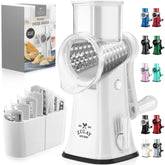 Zulay Kitchen front view of rotary cheese grater showing compact design and usability