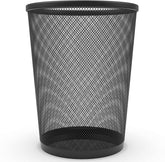 Zuvo front view of black mesh wastebasket shows compact design and durability