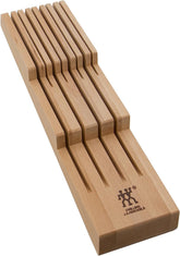 ZWILLING beechwood in-drawer block front view shows neat organization and saves counter space