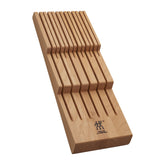 ZWILLING in-drawer tray front view showing organized storage and space savings