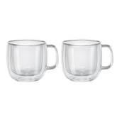 ZWILLING Sorrento Plus front view showing two clear cappuccino mugs and elegant presentation