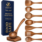Z&YOU teak utensil set front packaging shows full kit and benefit: complete ready-to-use tools