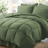Zzlpp front view of olive green comforter set showing full bed styling and neat finish