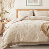 Zzlpp front view of beige king comforter set showing full bed coverage and tidy look