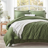 Zzlpp front view of olive green queen comforter set showing full bed coverage and coordinated look