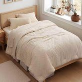 Zzlpp comforter front view showing full beige set and cozy look
