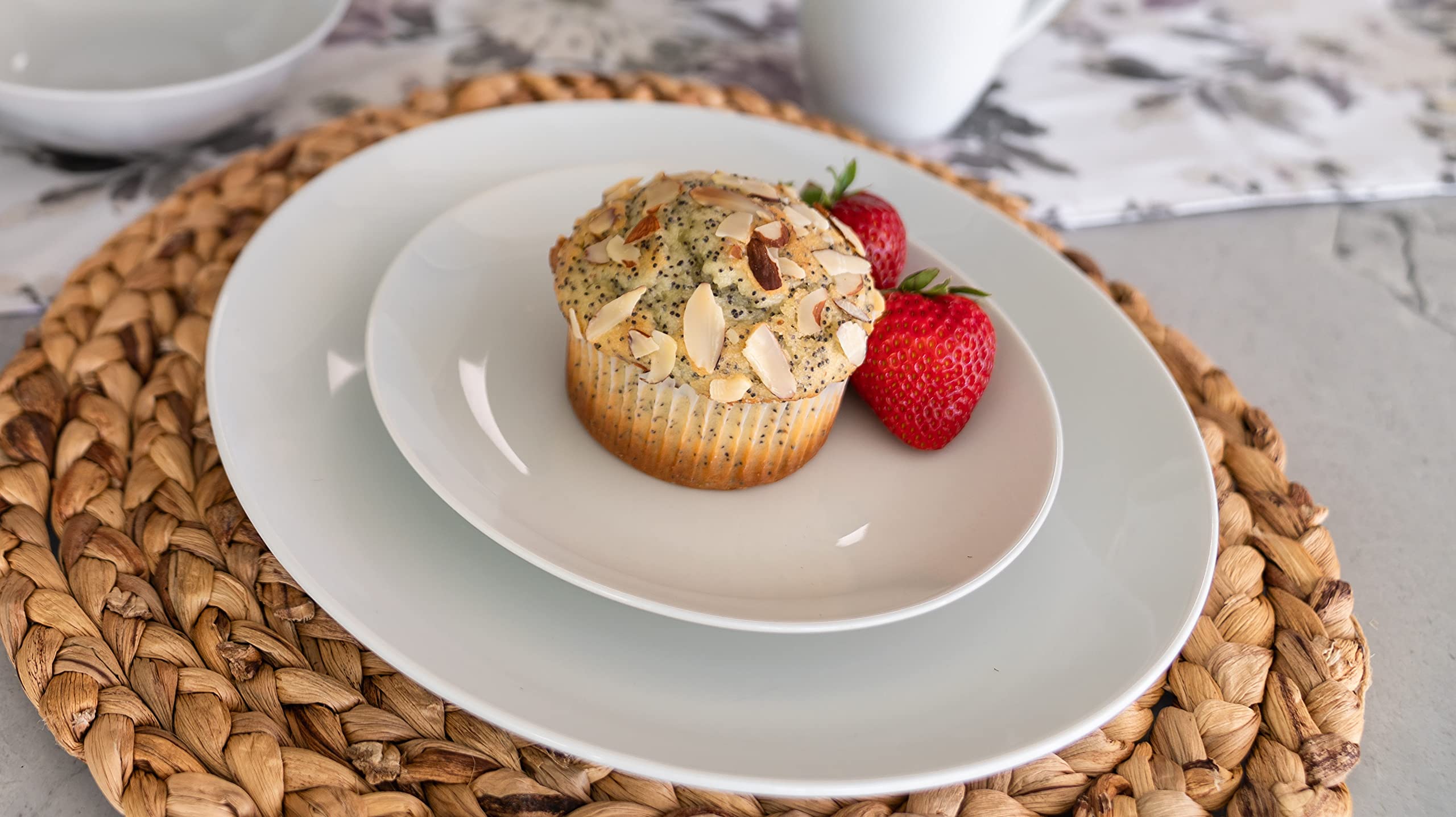 10 Strawberry Street plates on dishwasher rack showing easy cleanup and durability benefit