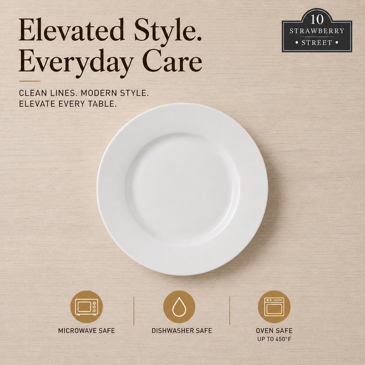 10 Strawberry Street plates in oven, demonstrates oven-safe convenience
