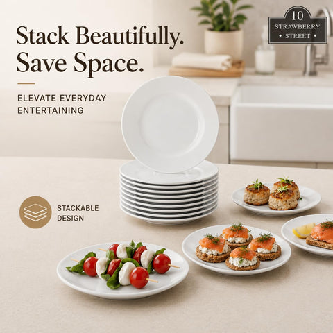 10 Strawberry Street plate with appetizers styled, showcases serving ideas
