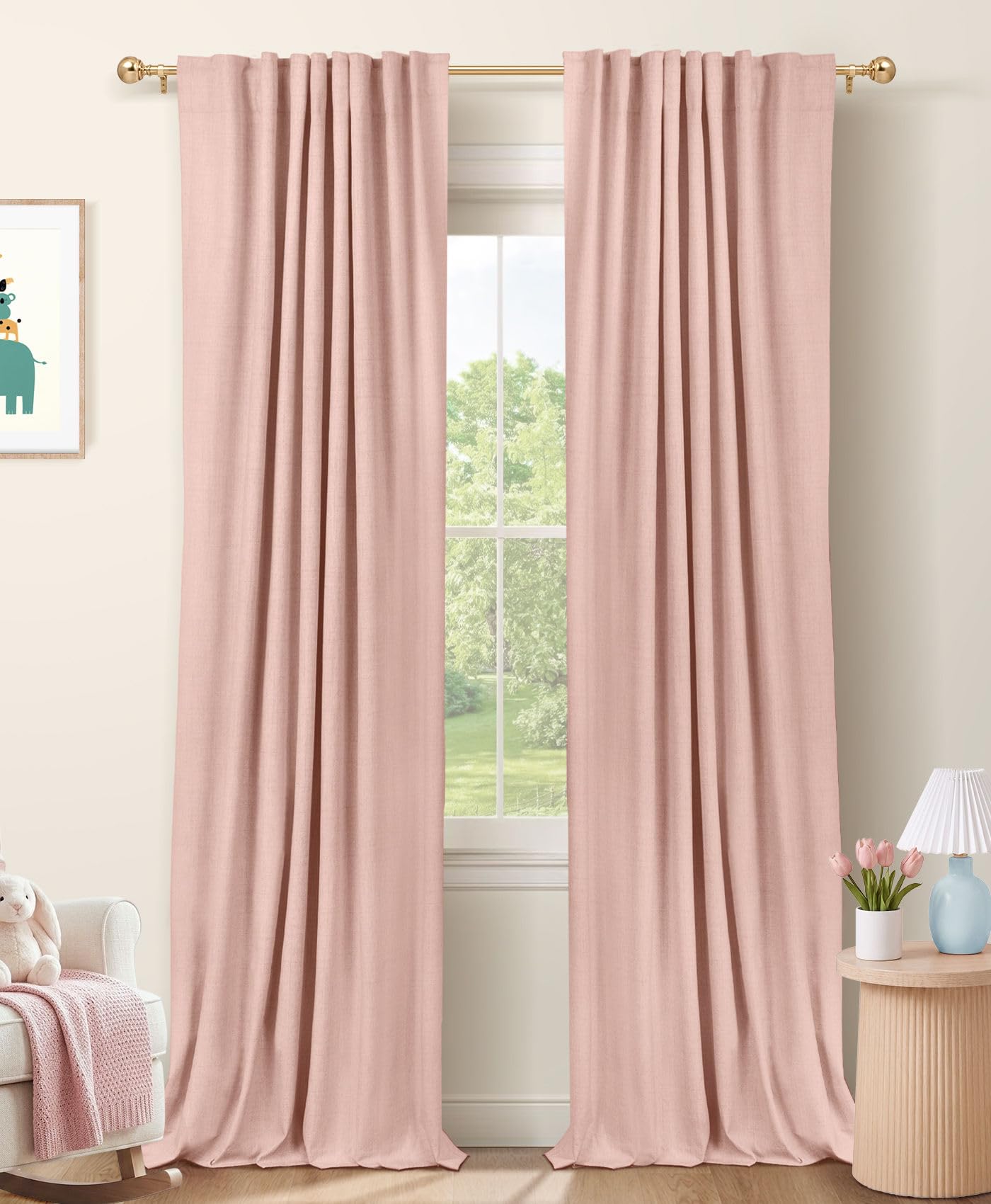 100% Blackout Shield front panel showing blush color and clean hang for privacy