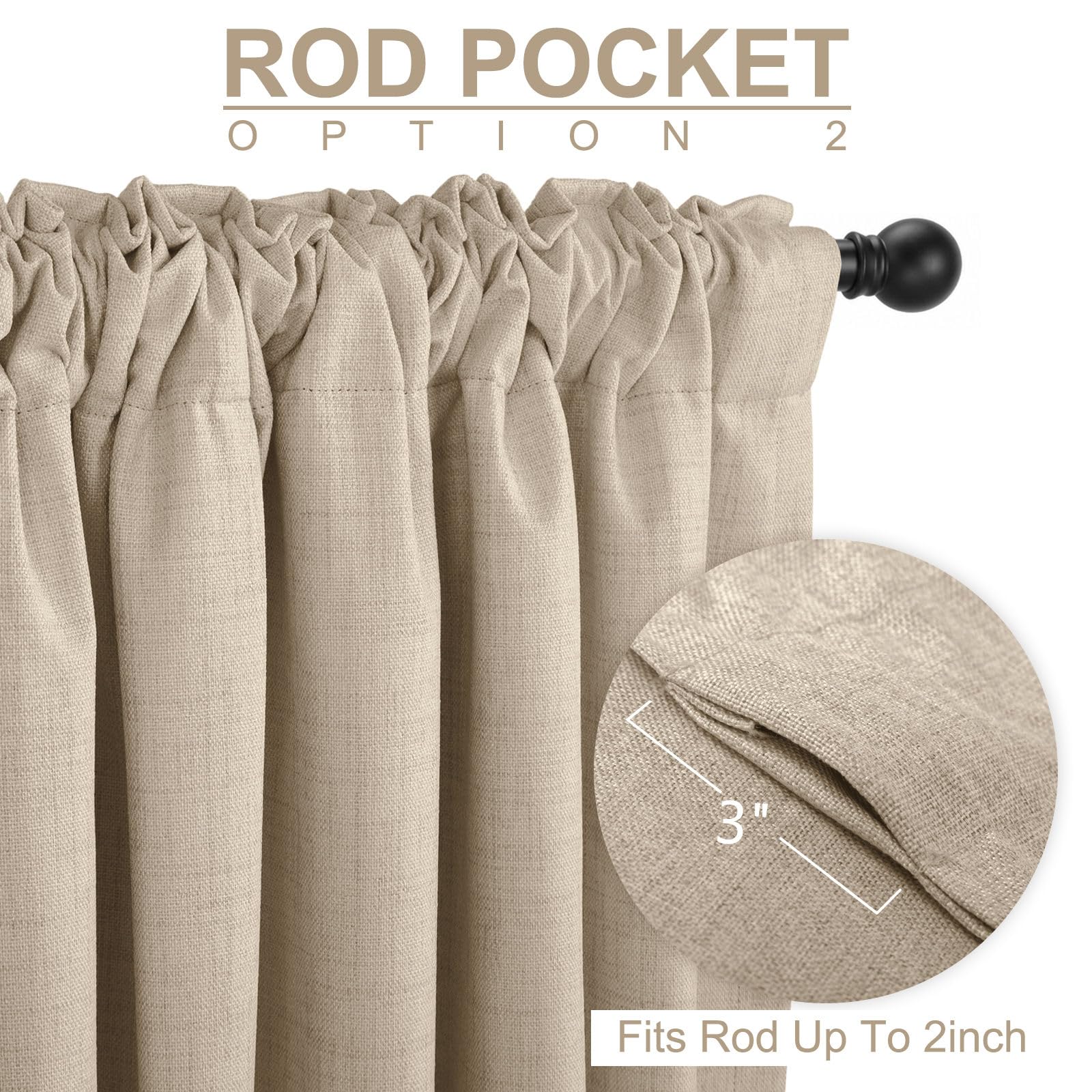 100% Blackout Shield detailed view of 3 inch rod pocket and eight back loops for secure hanging