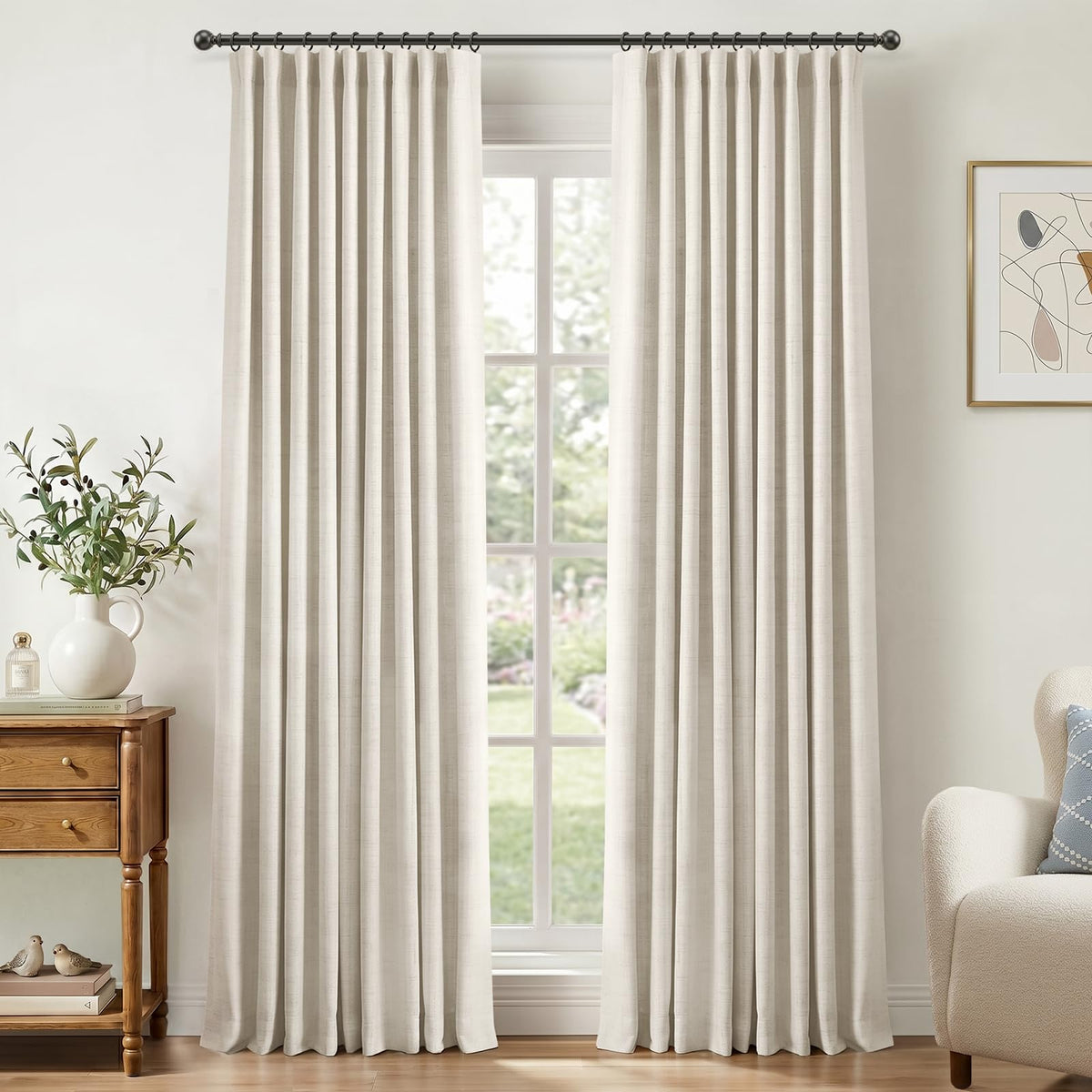 100% Blackout Shield front panel in beige showing full blackout and elegant drape
