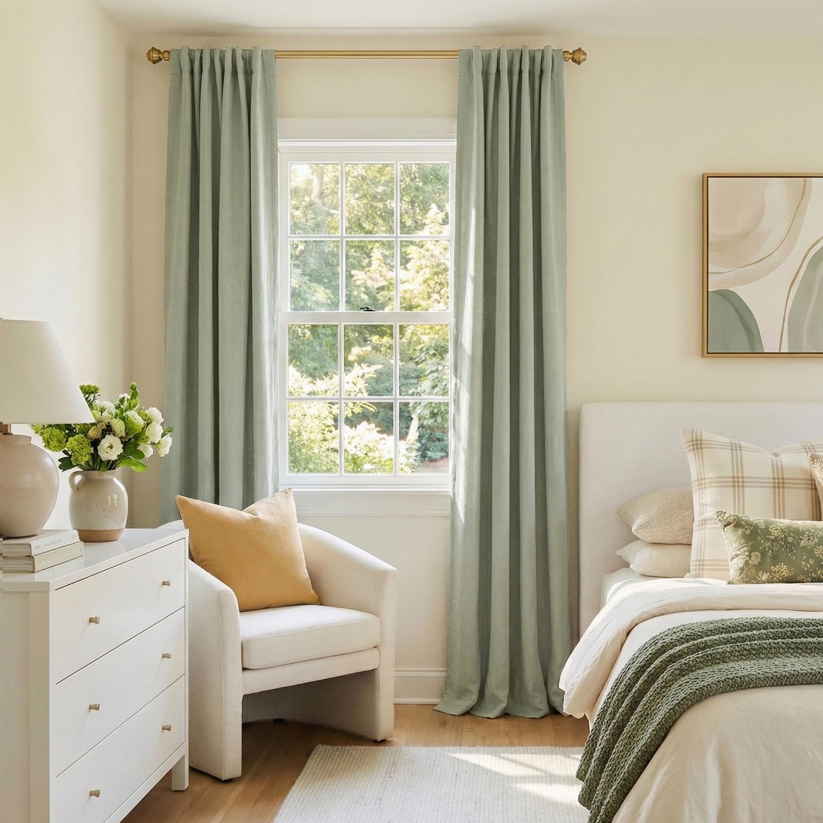 100% Blackout Shield curtains in a styled bedroom improving darkness and calm