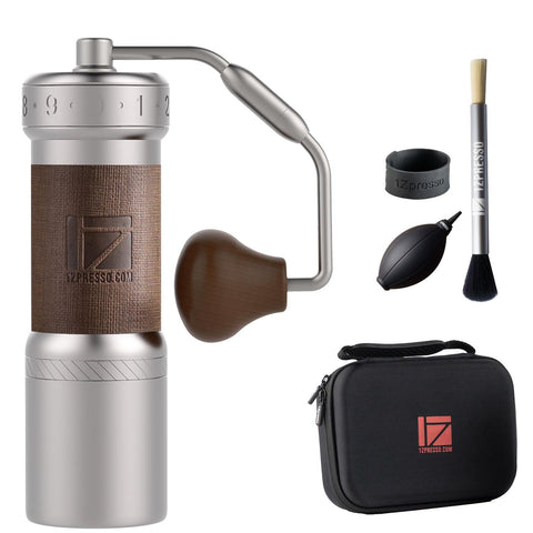 1Zpresso K-Ultra front view showing sleek silver finish and portability benefit