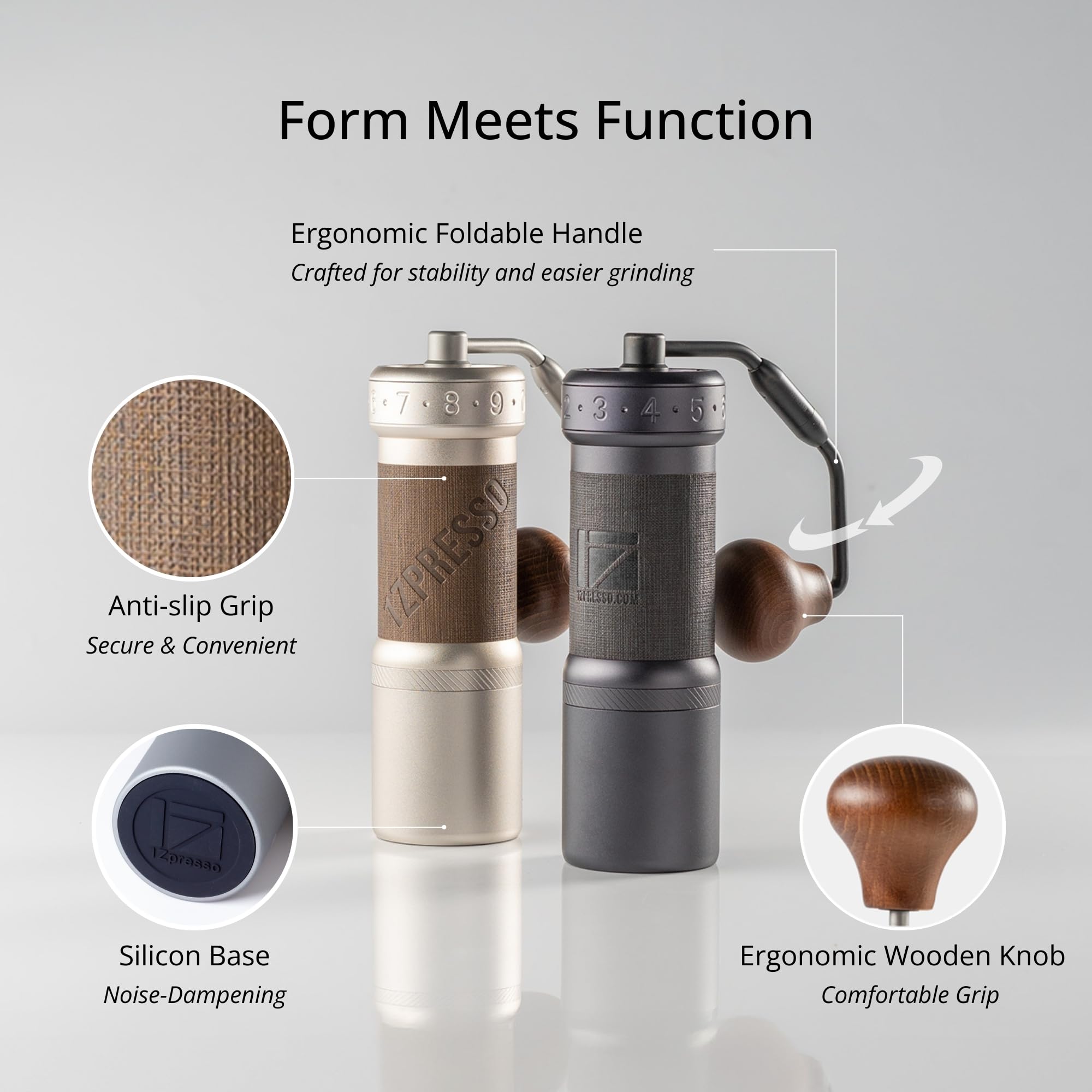 1Zpresso K-Ultra magnetic catch cup attached for fast spill-free grinding