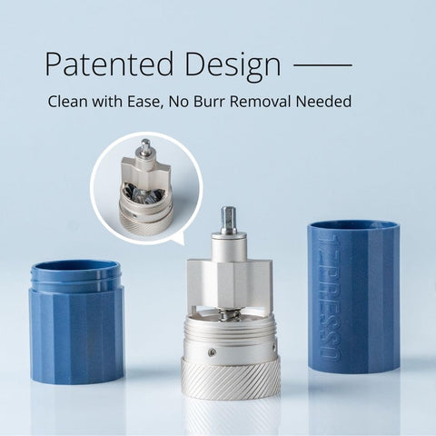 1Zpresso Q Air nested inside an AeroPress plunger for convenient travel brewing